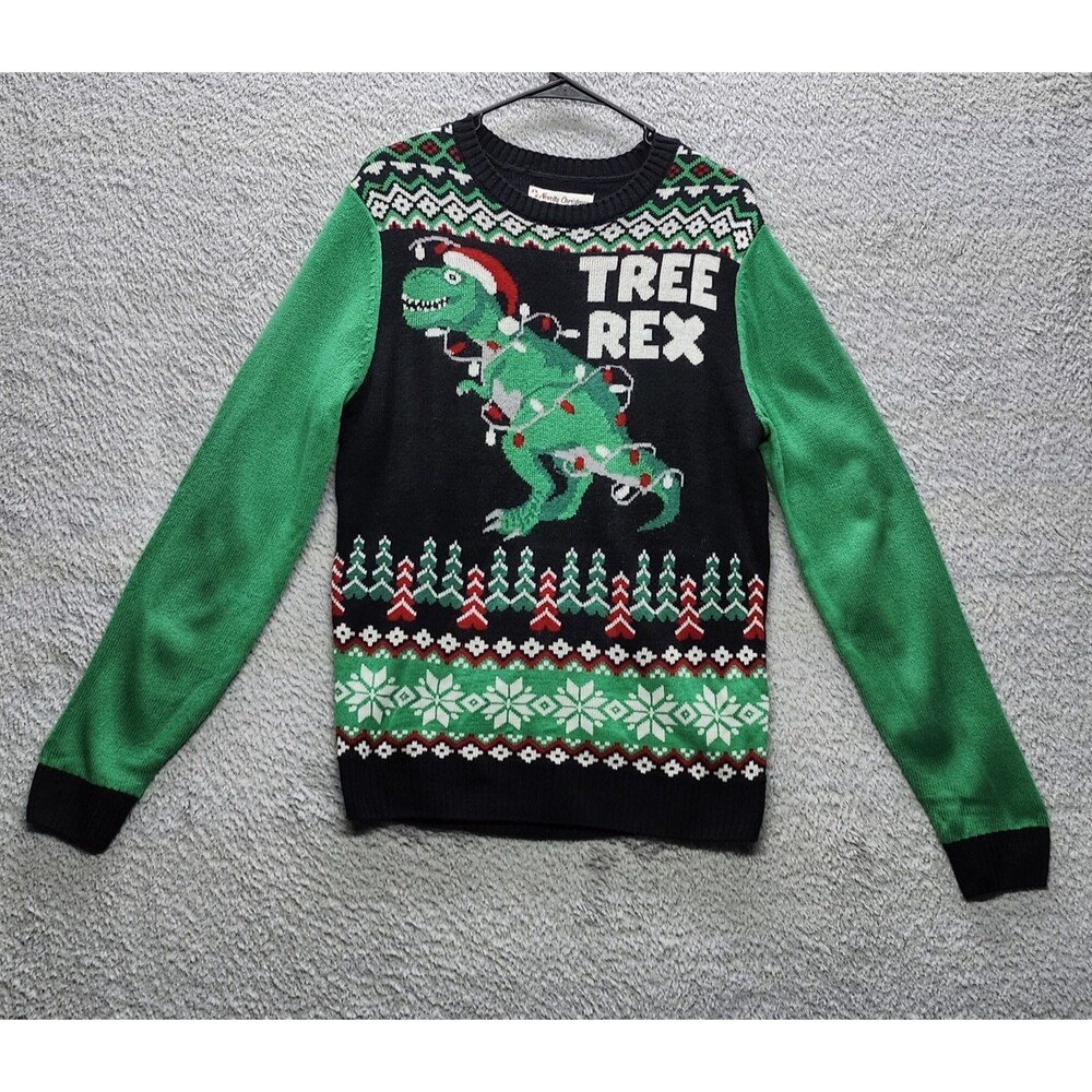 Ugly Christmas Sweater TREE-REX Dinosaur T-Rex Holiday Knit Pullover Unisex M